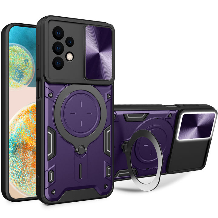 xprmy for Samsung Galaxy A23 5G Dual Layer Phone Case with Slide Camera Cover and Metal Hidden Bracket