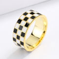 New Enamel KYRA01583 Classic Damier Gold Handmade Enamel Jewelry Epoxy Gold Color Ring For Women. 