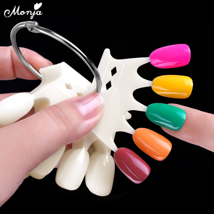 Monja 10Pcs Nail Art Natural Clear False Nail UV Gel Painting Practice Board Crown Color Display Plate Manicure Tool