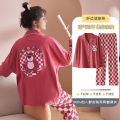 Strawberry Bear Pajamas Women's Spring and Autumn Sweet Cute Trousers Suit Student plus Size Nightdress Can Be Outerwear Homewear. 
