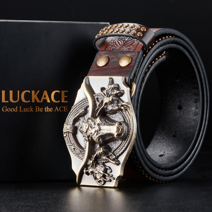 LUCKACE Vintage Design Mens Western Cowboy Belt Handmade Stylish Embossed Belt Good Gift for Husband Father Boyfriend Brothers Wearhouse