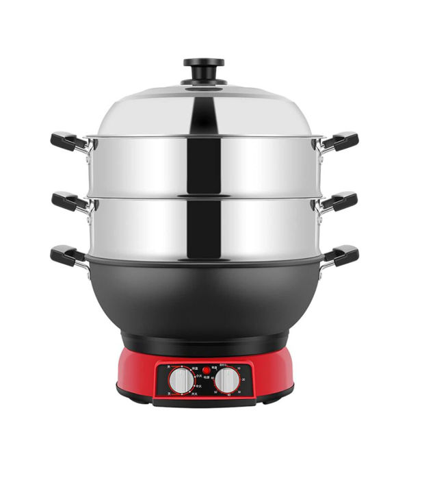 Electric Cooking Pot Multifunction Non-stick Three Layer Cooker Machine ...