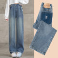 Girls spring jeans 2024 new girls spring and autumn elastic waist fashion retro loose wide-leg pants. 