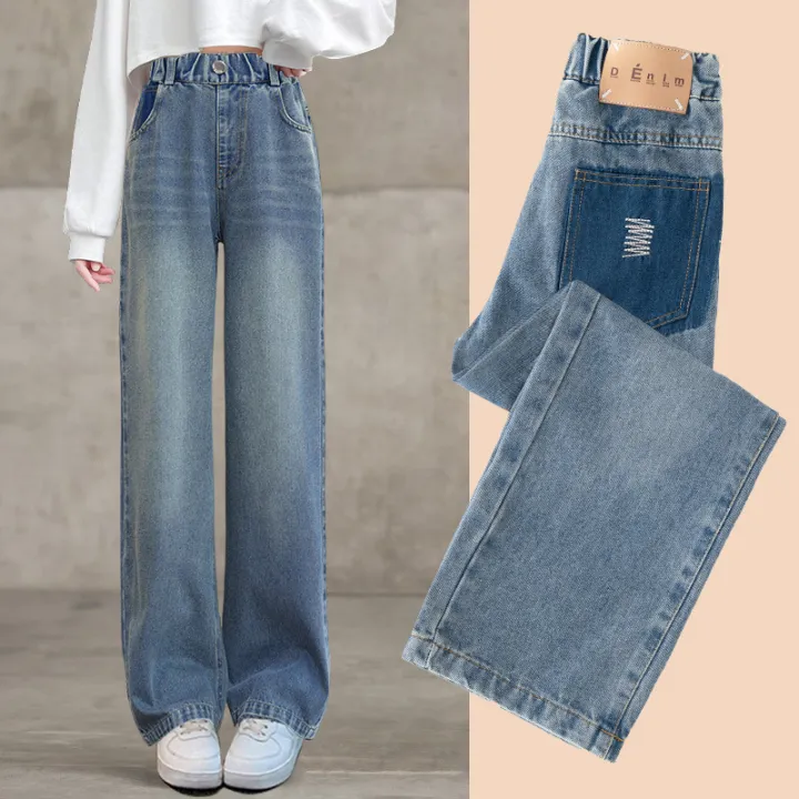 Girls%20spring%20jeans%202024%20new%20girls%20spring%20and%20autumn%20elastic%20waist%20fashion%20retro%20loose%20wide-leg%20pants%20-%20Image%206