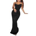 Women's Bodycon Long Dress, Sleeveless Spaghetti Strap Cowl Neck Side Split Party Dress.