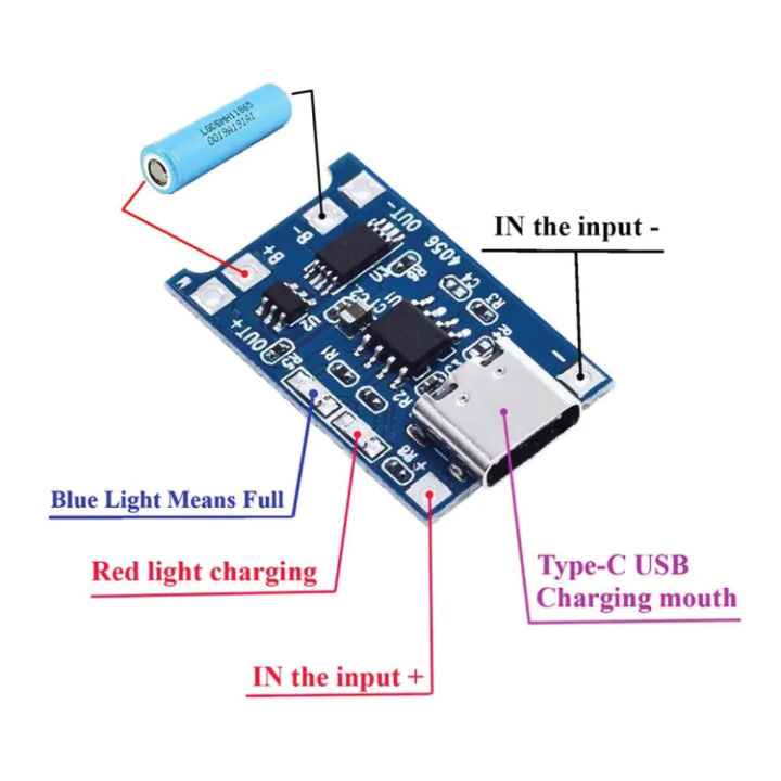 TP%204056%20C%20Type%20USB%20Type%20C%20USB%205V%201A%2018650%20TP4056%20Lithium%20Battery%20Charger%20Module%20Charging%20Board%20with%20Protection%20Dual%20Functions%201A%20Li-ion%20-%20Image%202