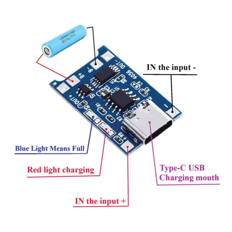 TP 4056 C Type USB Type C USB 5V 1A 18650 TP4056 Lithium Battery Charger Module Charging Board with Protection Dual Functions 1A Li-ion