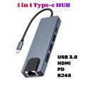 Type-C Hub to 100Mbps RJ45 Ethernet 4K HDMI USB 3.0 2.0 C PD Dock Station for MacBook iPad Samsung S20 Xiaomi 10. 