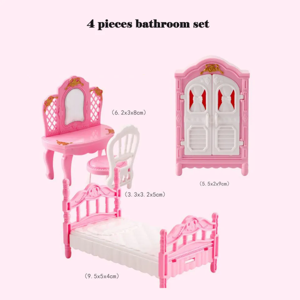 33 Items/lot Cute Pink Miniature Dollhouse Furniture Accessories