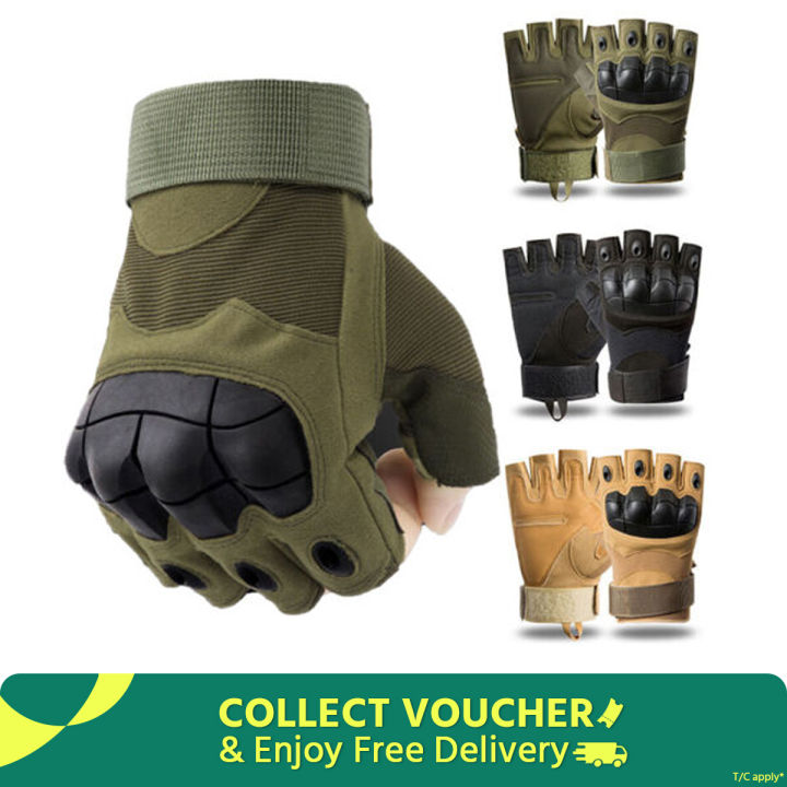 Motorcycle Military Grade Half Finger Gloves Army Green /Black- Hand Gloves For Bike , Half finger Tactical Outdoor Bike Hand Gloves
