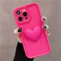 Fashions High Quality Korean Cute 3D Love Heart Lovely Hot Pink Girl Silicone Soft Case For iPhone 15 14 Pro Max 13 12 11 XS XR Shockproof Back Cover. 