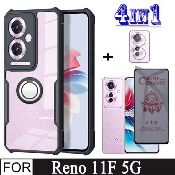 4In1 Reno 11F 5G Shockproof Phone Case for OPPO Reno 11 F Anti Spy Soft Ceramic Matte Privacy Tempered Glass