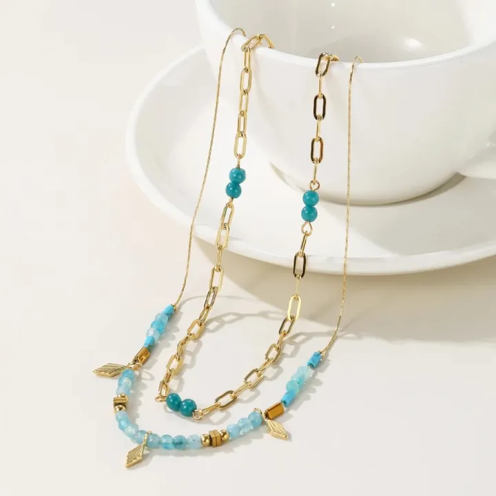 YACHAN%20Boho%20Blue%20Acrylic%20Bead%20Layered%20Necklace%20for%20Women%20Vintage%20Charms%20Stainless%20Steel%20Jewelry%20-%20Image%202