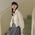 IELGY women's korean style loose raw edge light purple denim jacket.