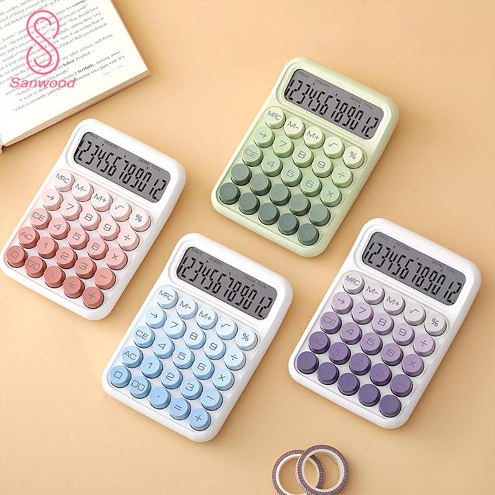 Round Keys Calculator Vintage Gradient Color 12-digit Desktop Calculator for Home Office Large Lcd Display Mechanical Calculator Southeast Asian Buyers Retro Typewriter Calculator