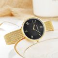 CURREN 9020 Golden Mesh Stainless Steel Analog Watch For Women - Black & Golden. 