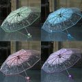 Transparent Tri-fold Floral Umbrella.