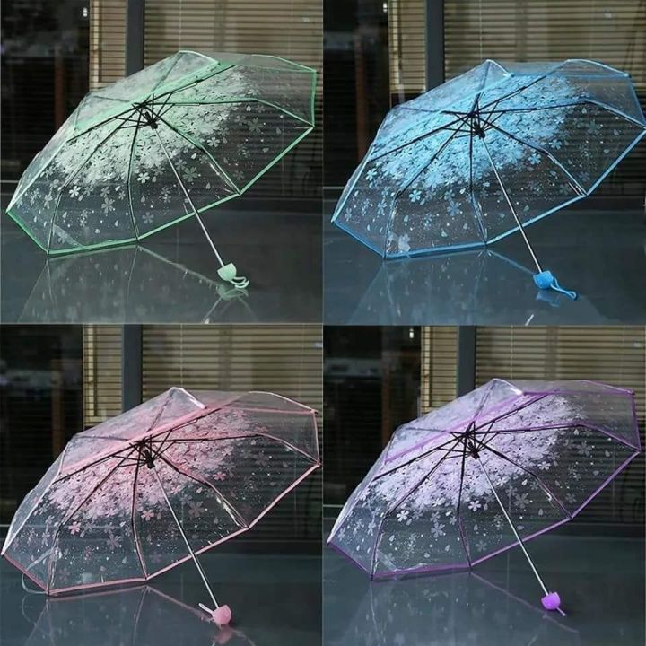 Transparent Tri-fold Floral Umbrella