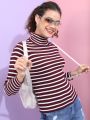Pantoneclo Premium Quality Women's High Neck Winter Large Stripe Sweater. 