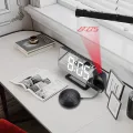 Migeet Projection Vibrating Alarm Clock LED Mirror Digital Clock with 2 Sets of Alarm Clock Snooze Function Bed Shaker USB Output for Heavy Sleepers. 