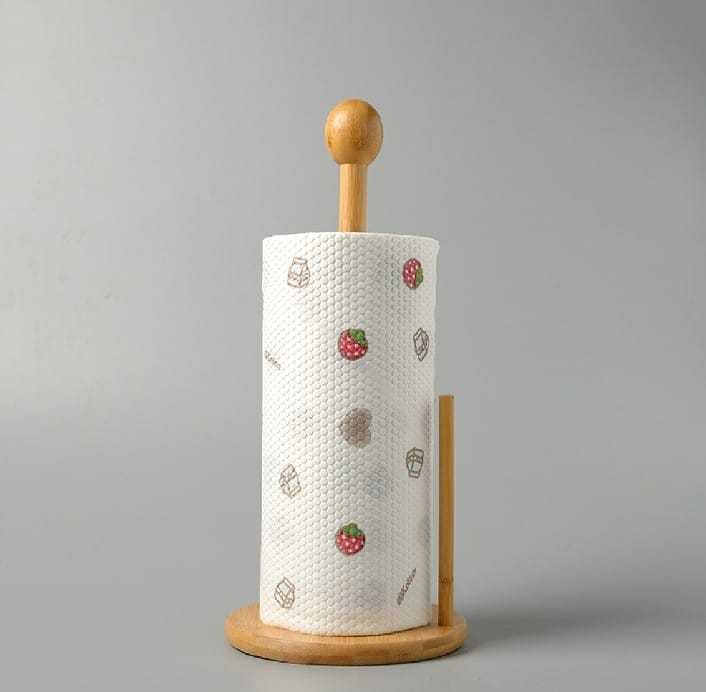 Orginal Wooden Kitchen Standing Tissue Paper Towel Roll Rack Holder Holders Toilet Roll Stand Weighted Base