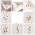 Women 26 Letters Necklace Tiny Swirl Initial Alphabet A-Z Word Cursive Chain Pendant. 