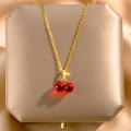 Fashion Red Cherry Necklace Sweet Ruby Summer Chic Rhinestone Cubic Zirconia Gold Pendant Necklace Clavicle Chain for Women Girls Boho Wedding Jewelry Gifts.