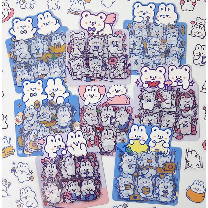Panda Online 40PCS Cute Bear Rabbit Emoji PET Stickers Album Diary Journal Decorative Scrapbooking DIY Waterproof Sticker