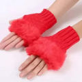 0ne Pair Fashion Women Faux Rabbit Fur Hand Wrist Crochet Knitted Fingerless Gloves Knitting Mittens Winter Autumn Warmer. 