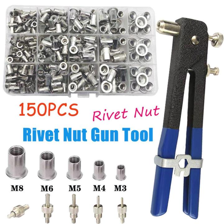 150 Pcs Rivet Nut Thread Insert Stainless Steel Rivet Nut With Threaded Retainer Mechanical Tools Clamping Lever Rivet Nut Set