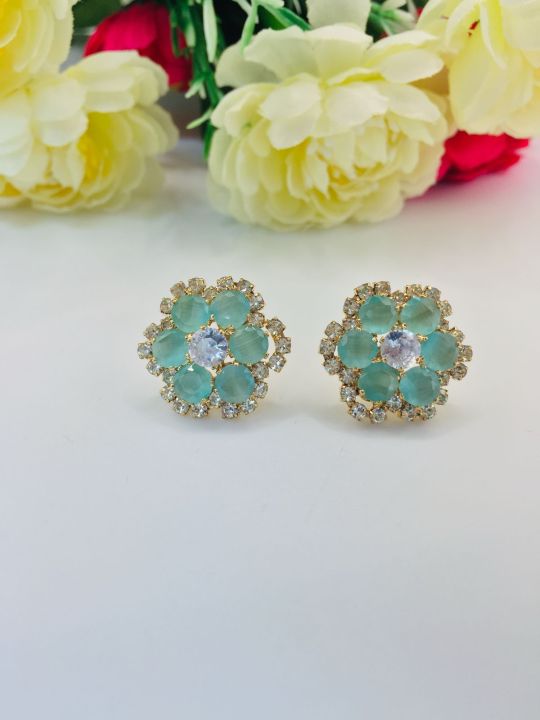 Luxury Female Crystal Zircon Stone Earrings Multi Color Jewelry Vintage Double Stud Earrings For Women