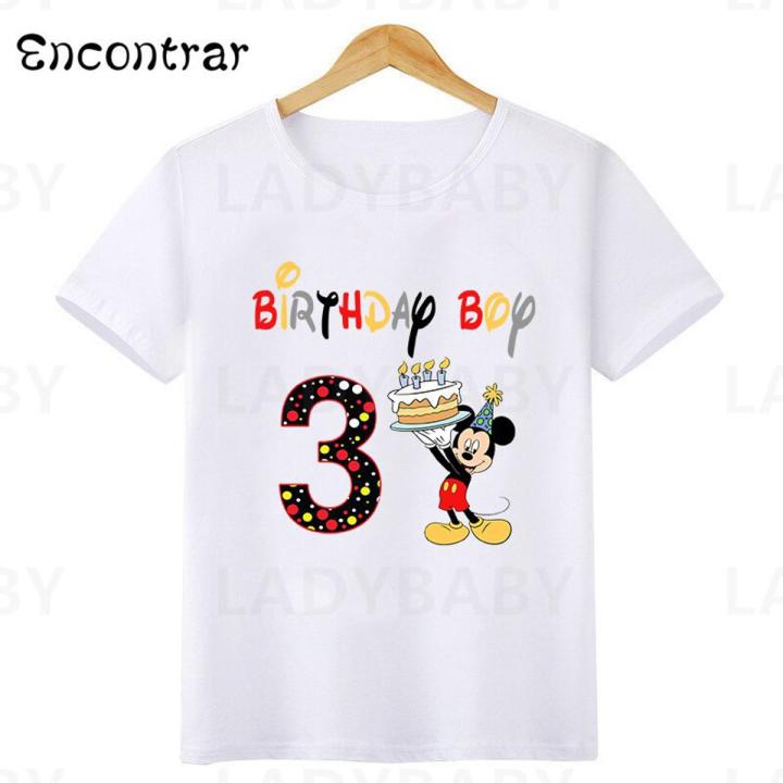 Disney Mickey Mouse Graphic Birthday Boy T shirt Kids Clothes 1 2 3 4 5 6 7 8 9 10 Years Baby Boys Party T-Shirts Customize Tops