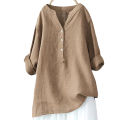 Ladies clothing shirt cotton and linen top pocket.