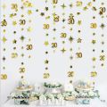Gold 30th Happy Birthday Party Paper Banners Decorations Number 30 Year Old Circle Dots Twinkle Star Garlands Hanging Backdrops. 