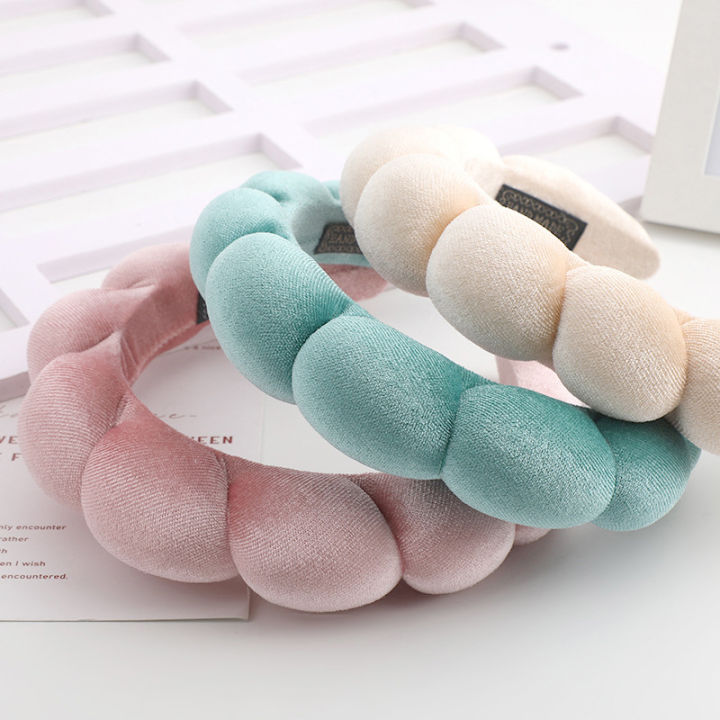 【In-demand】 Solid Color Cloud Sponge Headband Washing Makeup Shower Skincare Hair Band WEIRUI
