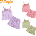 DSstyles 2-Piece Girls Summer Outfits Solid Color Sleeveless Tank Top Shorts Two-piece Set For 1-6 Years Old Kids. 