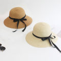 Summer women's sunshade straw hat black ribbon bow big brim hat Japanese adult pot hat women's sunscreen fold.