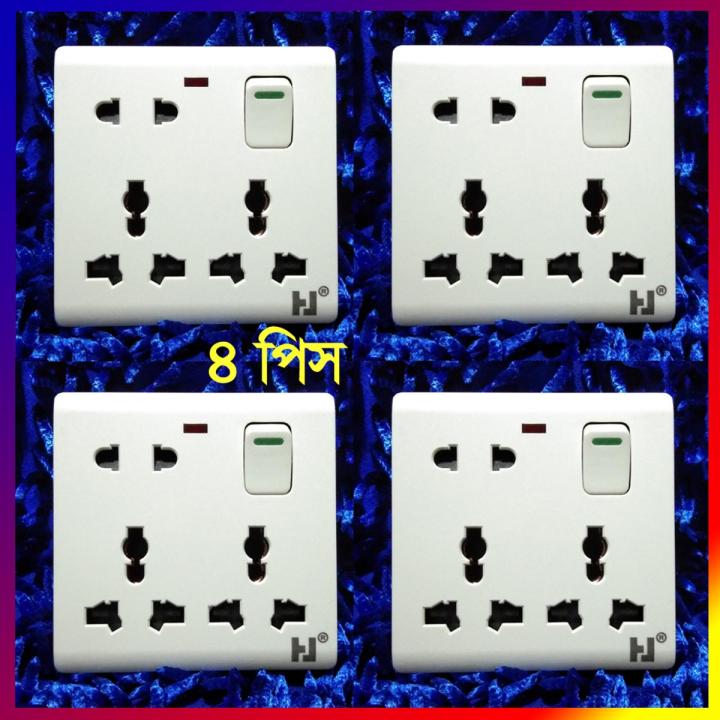 Electric 8 Pin Wall Multi Socket With Indicator 3 Pin Double & 2 Pin With Switch 4 Psc. - Remote Control Switch