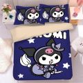 Sanrio Cartoon Cute Kuromi Bed Four-piece Set Student Dormitory Bunk Single Bed Girly Heart Cartoon Picture Three-piece Set.