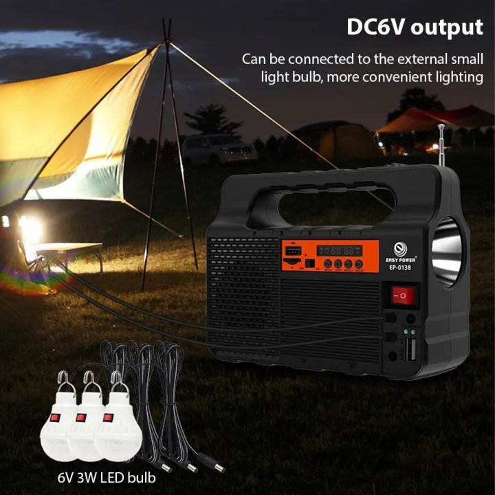Portable%20Solar%20Generator%20with%20Solar%20Panel%20Radio%20BT%20Speaker%20Phone%20Charger%20Flashlight%20Power%20Station%20Built-in%203600mAh%20Rechargeable%20Battery%20for%20Outdoor%20Camping%20Emergency%20Illumination%20System%20with%203Pcs%20External%20Light%20Bulb%20-%20Image%203