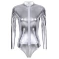 Women Bodycon Bodysuit Zipper Patent Leather Jumpsuit Ladies Slim Long Sleeves Bodysuits Rompers Body Mujer.