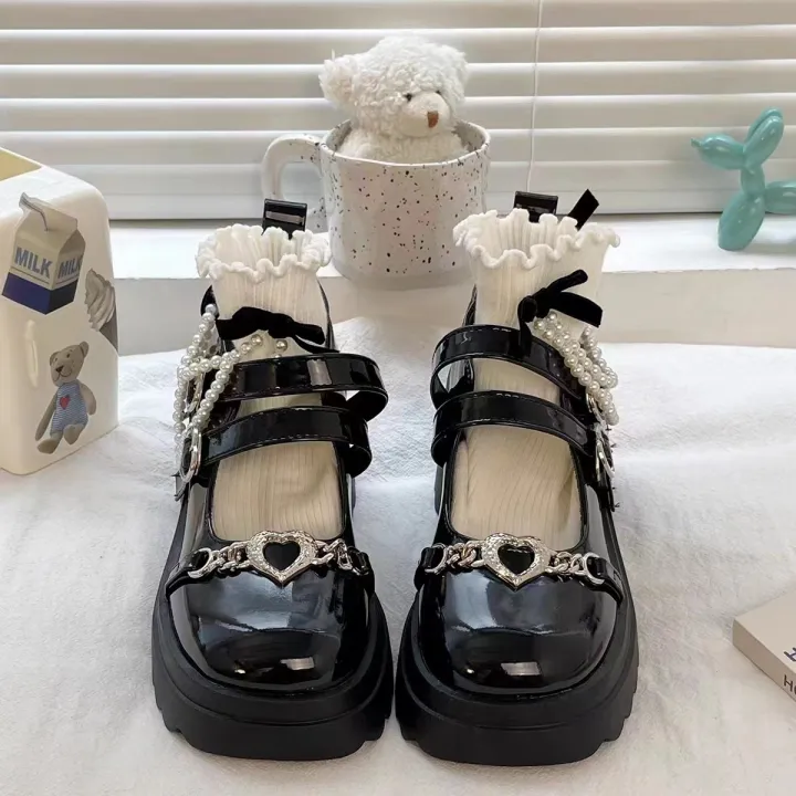 Black%20Leather%20Shoes%20Spring%20and%20Autumn%20Season%20Metal%20Chain%20Sponge%20Cake%20Sole%20Mary%20Jane%20Shoes%20Women's%20Patent%20Leather%20Gothic%20Style%20House%20Foocus%20-%20Image%204