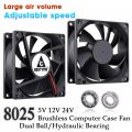 Gdstime DC 5V 12V 24V 48V 80mm 8025 Computer Case Fan 80x80x25mm PC Case CPU Brushless Cooling Fan Hydraulic/Dual Ball Radiator-5V Hydraulic XH2.54-1Pcs 8025 fan. 