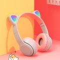 Headphones RGB Cute Cat Wireless Kids Headphones with Mic, Stereo PC Gamer Headsets for Girls Children Mobile Phone Gaming Earphone Bluetooth.