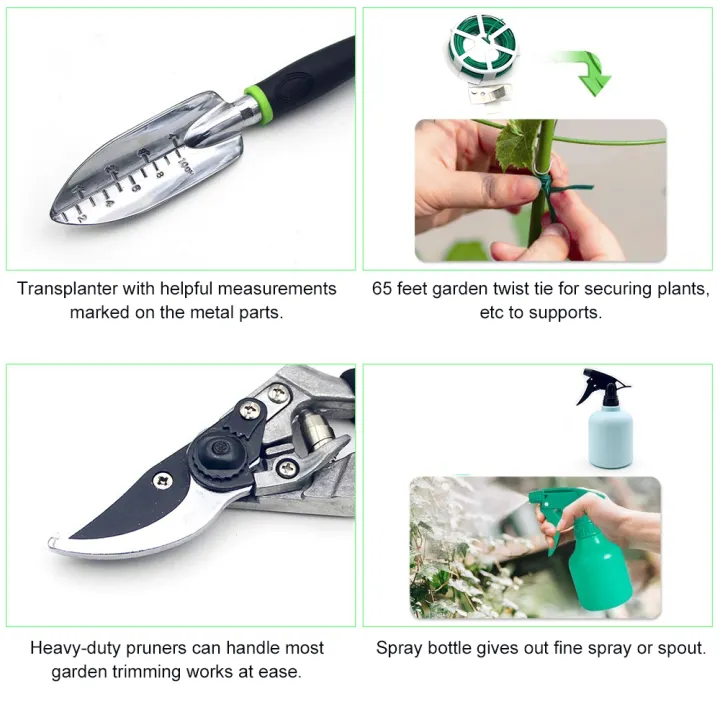 KOGEEK%2011%20Pieces%20Heavy-Duty%20Garden%20Tool%20Set%20Gardening%20Tool%20Kit%20with%20Trowel%20Transplanter%20Hand%20Rake%20Cultivator%20Weeder%20Pruning%20Shears%20Pruner%20Spraying%20Bottle%20Gloves%20Twist%20Tie%20-%20Image%203
