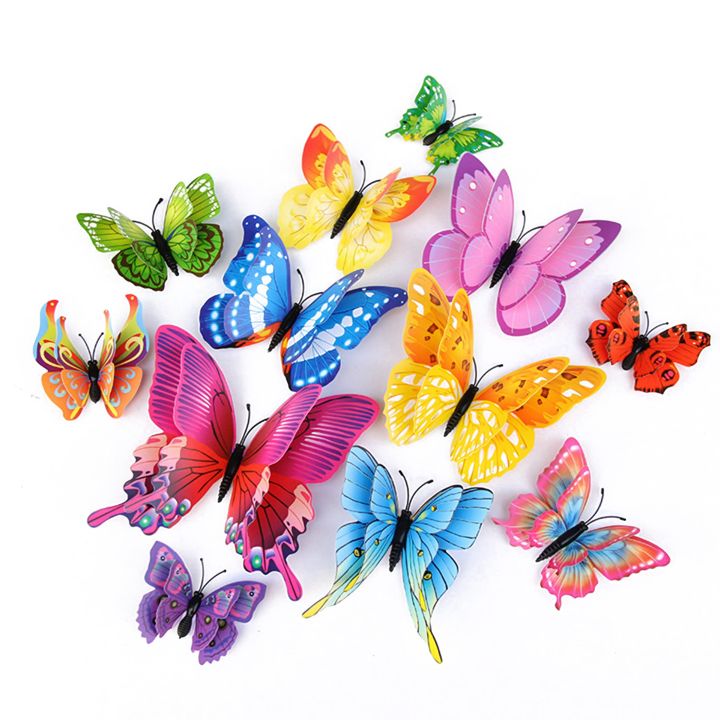 12Pcs%203D%20Three%20Dimensional%20Double%20Layer%20Simulation%20Butterfly%20Sticker%20Refrigerator%20Sticker%20Wardrobe%20Sticker%20-%20Image%202