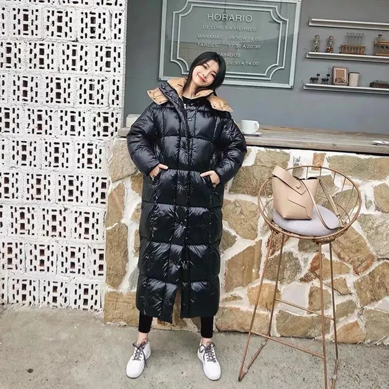 High Quality Women X-long Oversize Black Down Jackets Thick Casual