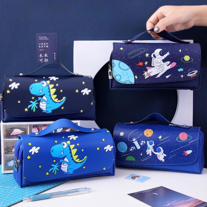 Astronaut-themed Pencil Case Outer Space Pencil Case Three-layer Capacity Pouch Waterproof Stationery Pouch Space-themed Pencil Bag