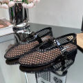 Luxury Ballet Flat Shoes Woman Mesh Hollow Outs Mary Jane Shoes Genuine Leather Loafers Rivet Studded Summer Walking Shoes Women House Foocus.