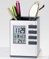 Pen Holder Clock LED Desk Clock Digital LCD Screen Alarm Clock Pen Holder Temperature Display for Home Office. 